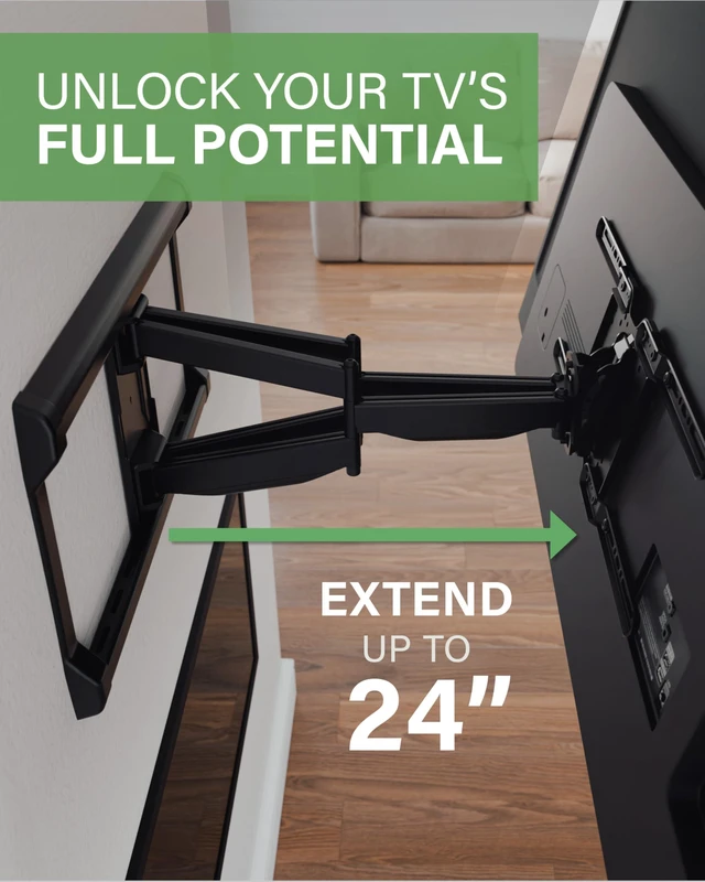Alt view image 4 of 4 - Full Motion TV Wall Mount for TVs up to 90" - Premium Design Extends 24" with Fingertip Swivel and Tilt - Easy 20 Minute Install - OLF24