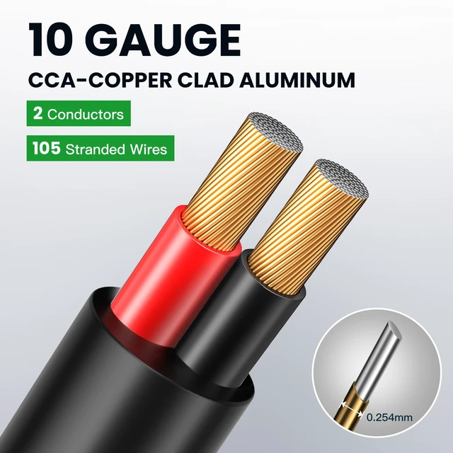 Alt view image 3 of 7 - Outdoor Speaker Wire 10 Gauge 150FT CL3 Rated CCA Speaker Cable Black PVC Jacket 2 Conductors Red & Black Polarity Mark for Direct Burial,Backyard,Garden,Marine,Home Theater & In-Wall