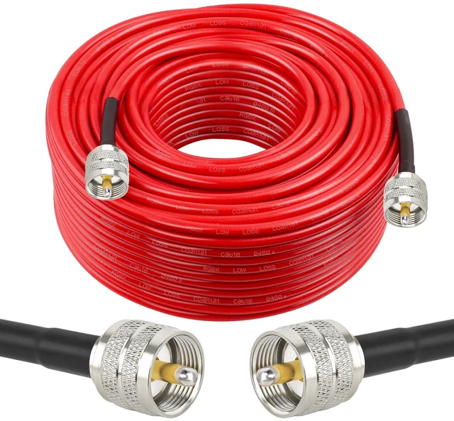 Main image of RG8X Coaxial Cable 150ft,CB Coax Cable,UHF PL259 Male to Male Low Loss CB Antenna Cable 50 Ohm for HAM Radio,Antenna Analyzer,Dummy Load,SWR Meter,Red