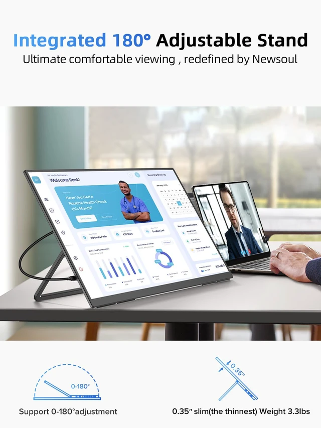 Alt view image 6 of 7 - 21.5'' Large Portable Monitor for Laptop 100Hz Ultra-Fast IPS Gaming Monitor, QLED 125%sRGB | 2000:1 Contrast | Built-in Stand, Speaker and VESA, USB-C HDMI Second Screen Efficient Work Gaming