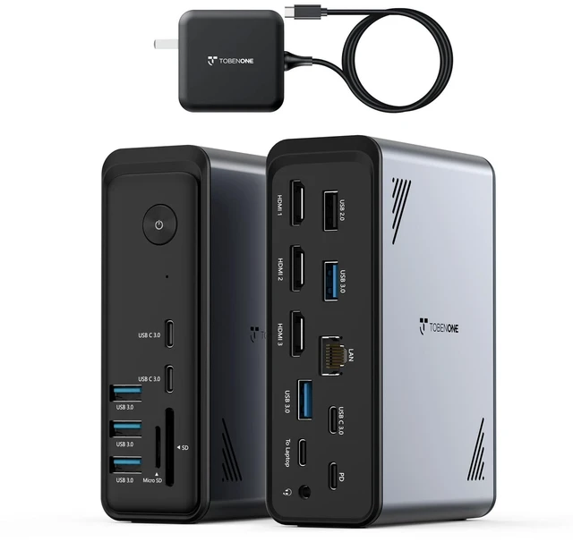 Main image of 18 in 1 USB C Docking Station 3 Monitors 4K@60Hz, Laptop Docking Station with 100W Power Adapter, Triple Monitors with 3 HDMI, 9 USB Ports, Gigabit Ethernet, for Windows and Chrome OS