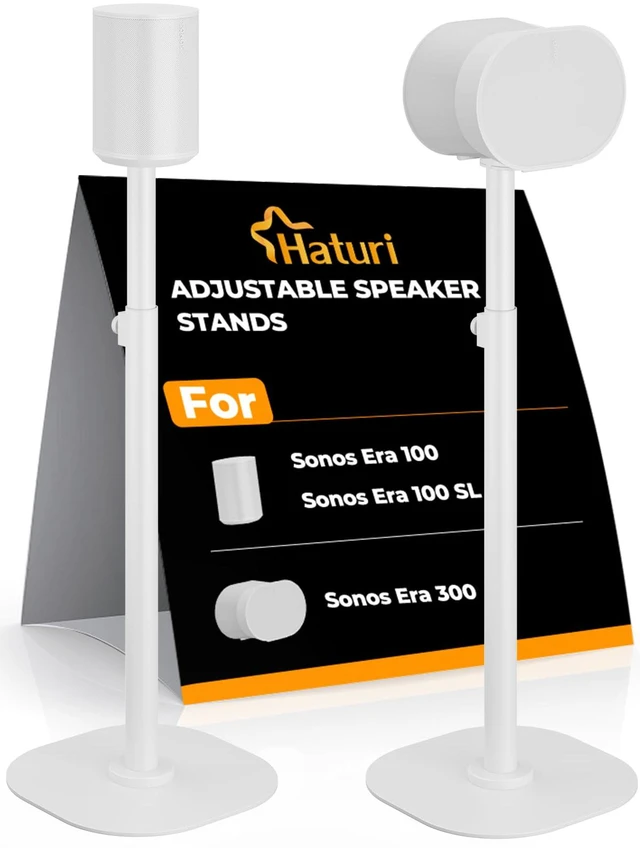 Main image of Speaker Stands Pair for Sonos ERA 300, ERA 100 SL & ERA 100, 22''42" Adjustable Height Floor Stands with Cable Management, Heavy Duty Metal Basem, Speaker Mount White