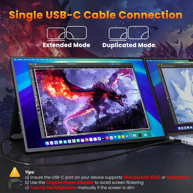Alt view image 2 of 7 - Portable Monitor 16 inch 2K QHD 2560x1600 106% sRGB, 144Hz USB-C, 120Hz HDMI, HDR Travel Monitor for Laptop Mac PC Surface PS5 Xbox, External Display with Cover & Speakers, VESA Compatible