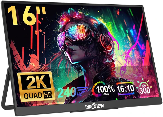 Main image of 16" 240Hz Portable Monitor 2K 2560x1600 100% sRGB Portable Gaming Monitor Laptop Monitors Built-in Speakers 180° Adjustable Type-C HDMI Laptop Screen Extender for Surface Pro PS5 Switch Xbox