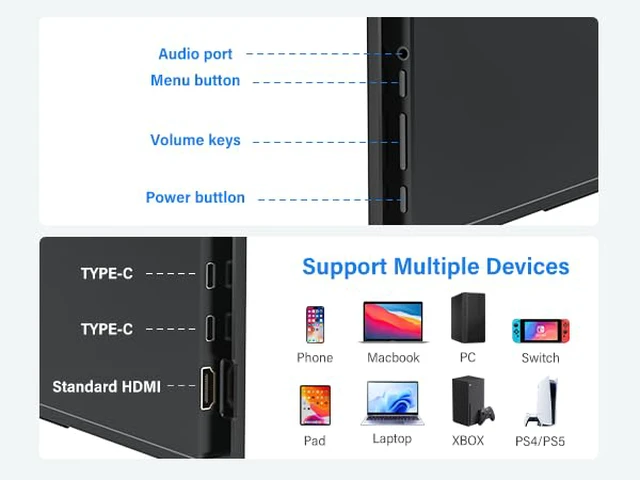 Alt view image 4 of 7 - 16" 240Hz Portable Monitor 2K 2560x1600 100% sRGB Portable Gaming Monitor Laptop Monitors Built-in Speakers 180° Adjustable Type-C HDMI Laptop Screen Extender for Surface Pro PS5 Switch Xbox