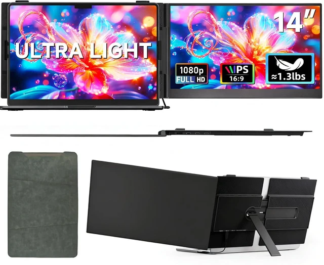 Main image of 14" Laptop Screen Extender, 0.19" Ultra-Thin Laptop Monitor, Stable Damping Stand with 90° Rotation, 180° Rotation Dual Screen, Extra Compatible with Windows/Mac/Android/Switch/PS Fits 13"-17" Laptops