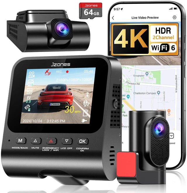 Main image of 4K Dash Cam Front and Rear, HDR Night Vision Dash Camera for Cars 64GB Card 5.8GHz WiFi6 up to 20MB/s APP Control Dash Cams Built-in GPS, G-Sensor, Loop Recording, 170°Wide Angle, 24H Parking Mode