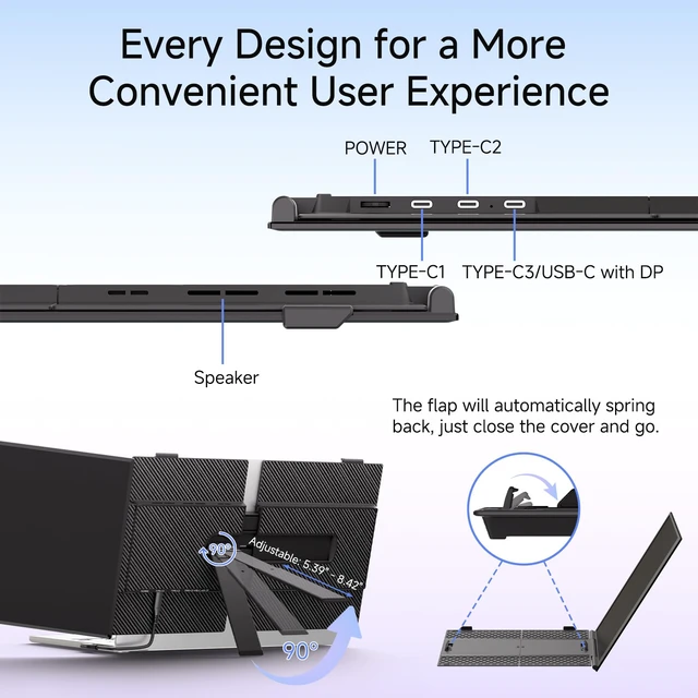 Alt view image 4 of 7 - 14" Laptop Screen Extender, 0.19" Ultra-Thin Laptop Monitor, Stable Damping Stand with 90° Rotation, 180° Rotation Dual Screen, Extra Compatible with Windows/Mac/Android/Switch/PS Fits 13"-17" Laptops