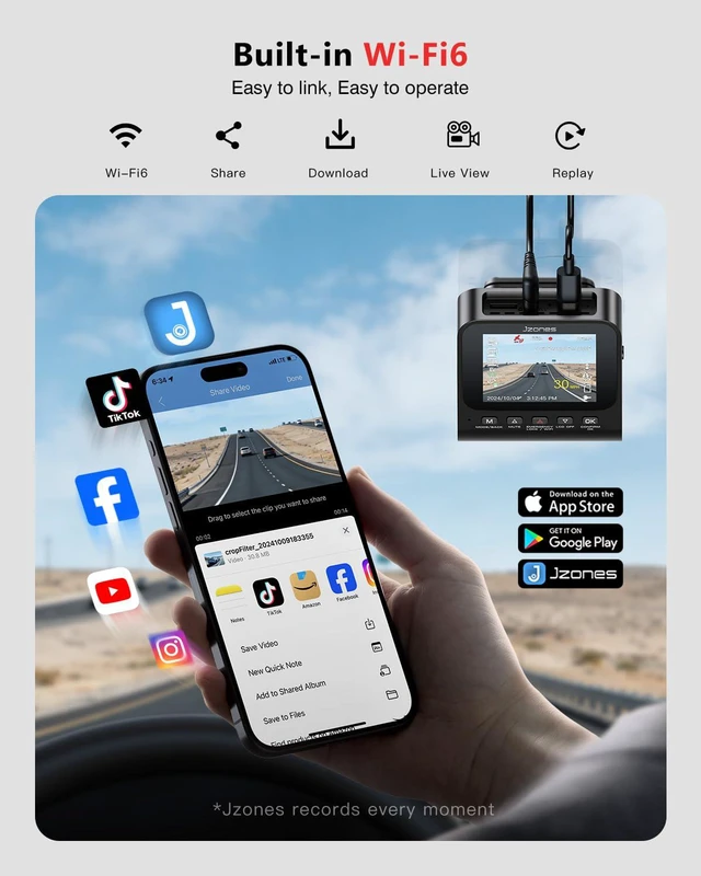Alt view image 7 of 7 - 4K Dash Cam Front and Rear, HDR Night Vision Dash Camera for Cars 64GB Card 5.8GHz WiFi6 up to 20MB/s APP Control Dash Cams Built-in GPS, G-Sensor, Loop Recording, 170°Wide Angle, 24H Parking Mode