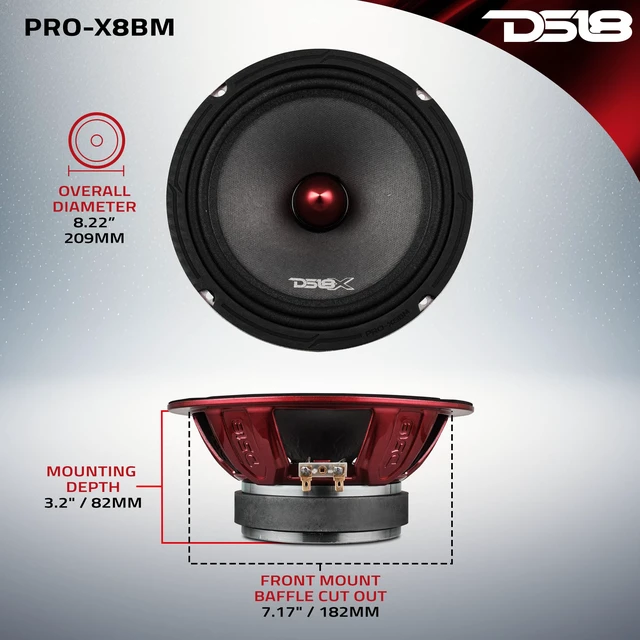 Alt view image 7 of 7 - PRO-X8BM Loudspeaker - 8", Midrange, Red Aluminum Bullet, 550W Max, 275W RMS, 8 Ohms - Premium Quality Audio Door Speakers for Car or Truck Stereo Sound System (1 Speaker)