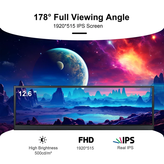 Alt view image 2 of 7 - 12.6 Inch Secondary Screen FHD IPS Stretched Bar LCD Display 1920X515 Mini HDMI for Laptop Computer Health Speed Windows Aida64 Sub CPU GPU Display (No Touch Monitor)