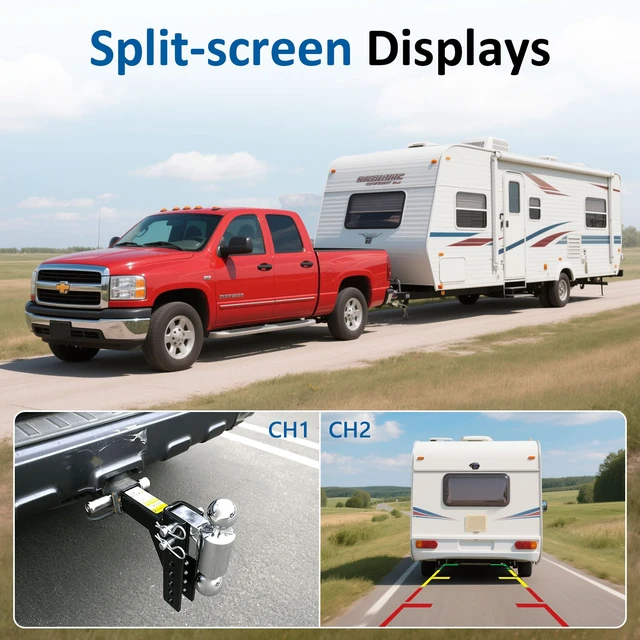 Alt view image 2 of 7 - Dual RV Backup Camera for Truck - 7 Inch HD Split Screen Reverse Camera for Trucks, Easy Install, IR Night Vision, IP69 Waterproof - Rear Camera for Trucks, Trailers, RVs, Tractors