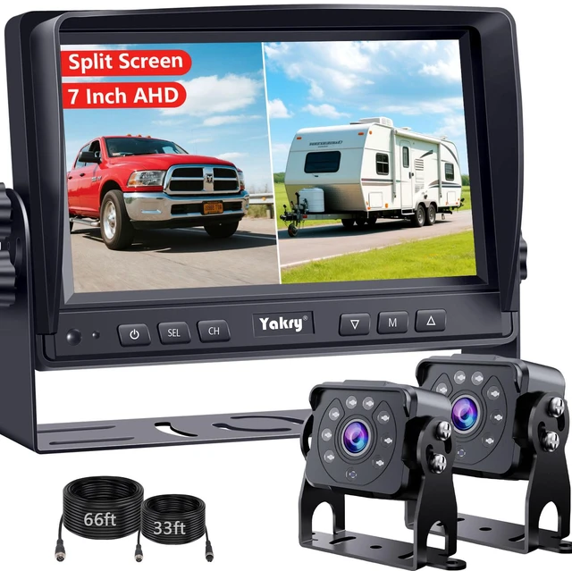 Main image of Dual RV Backup Camera for Truck - 7 Inch HD Split Screen Reverse Camera for Trucks, Easy Install, IR Night Vision, IP69 Waterproof - Rear Camera for Trucks, Trailers, RVs, Tractors