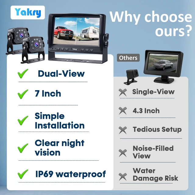 Alt view image 6 of 7 - Dual RV Backup Camera for Truck - 7 Inch HD Split Screen Reverse Camera for Trucks, Easy Install, IR Night Vision, IP69 Waterproof - Rear Camera for Trucks, Trailers, RVs, Tractors