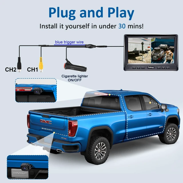 Alt view image 3 of 7 - Dual RV Backup Camera for Truck - 7 Inch HD Split Screen Reverse Camera for Trucks, Easy Install, IR Night Vision, IP69 Waterproof - Rear Camera for Trucks, Trailers, RVs, Tractors