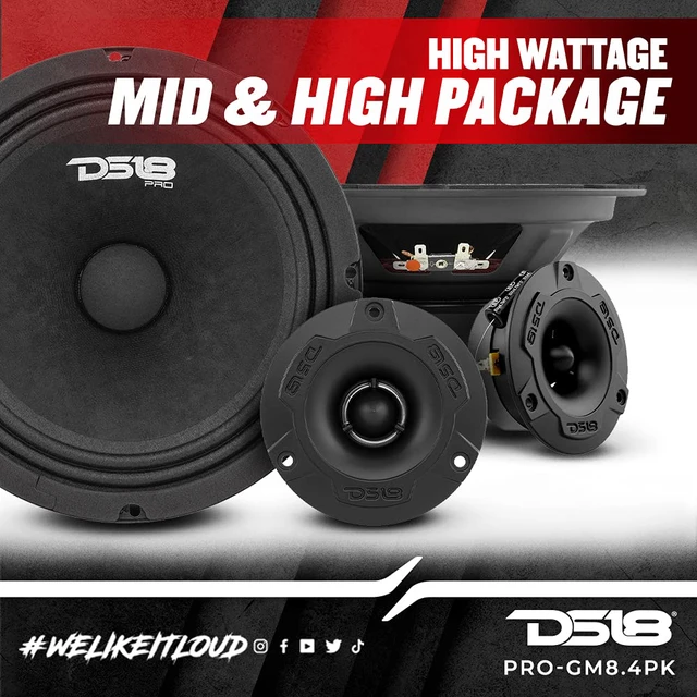 Alt view image 4 of 7 - PRO-GM8.4PK Mid and High Complete Package - Includes 2X Midrange Loudspeaker 8" and 2X Aluminum Super Bullet Tweeter 1" Built in Crossover - Door Speakers for Car or Truck Stereo Sound System