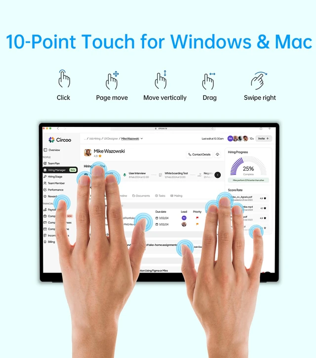 Alt view image 4 of 7 - Portable Monitor Touchscreen 15.6" with Stylus Pen, Travel Monitor FHD IPS 10-Point Touch Screen, Protective Sleeve, Built-in Stand, HDMI USB C External Screen for Mac, Laptop, PC
