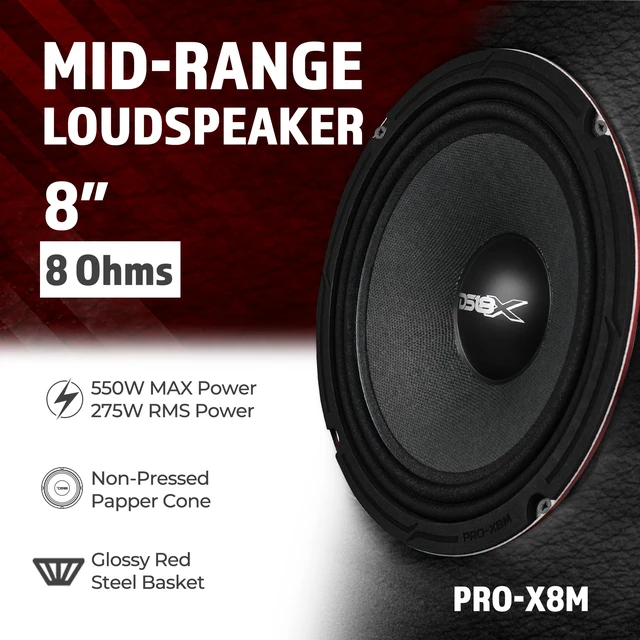 Alt view image 2 of 7 - PRO-X8M Loudspeaker - 8", Midrange, Red Steel Basket, 550W Max, 275W RMS, 8 Ohms - Premium Quality Audio Door Speakers for Car or Truck Stereo Sound System (1 Speaker), Classic