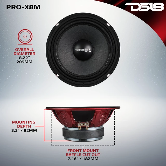 Alt view image 4 of 7 - PRO-X8M Loudspeaker - 8", Midrange, Red Steel Basket, 550W Max, 275W RMS, 8 Ohms - Premium Quality Audio Door Speakers for Car or Truck Stereo Sound System (1 Speaker), Classic