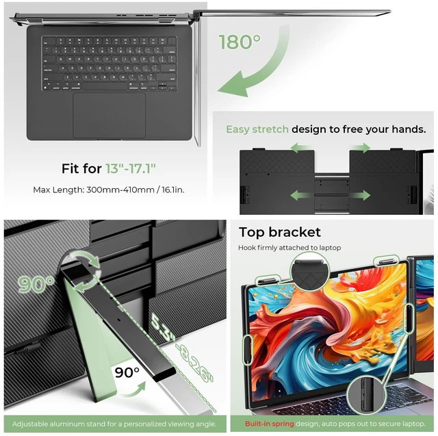 Alt view image 5 of 7 - Laptop Screen Extender, 14" FHD 1080P Lightweight Dual Portable Monitor 0.17" Ultra-Thin Travel Monitor, Fit 13"-17.3" Laptops, Plug and Play, Compatible with Windows/Mac/Android/Chrome/Switch