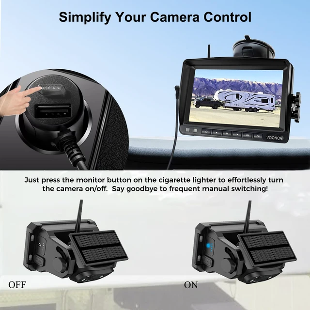 Alt view image 3 of 7 - Wireless Magnetic Backup Camera, 15000mAh Battery Powered Rechargeable Waterproof HD Solar Back Up Rear View Bluetooth Hitch Camera with 7 Inch 1080P Monitor System for Car Truck Trailer RV VN003