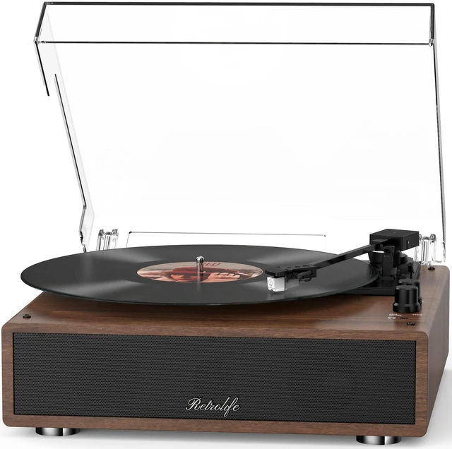 Main image of Vinyl Record Player Built-in Stereo Speakers Vintage Turntable for Vinyl Records Bluetooth LP Phonograph All-in-one MM Cartridge Audio Phono AT-3600L Stylus 3 Speed Belt-Driven Auto Stop Walnut Brown