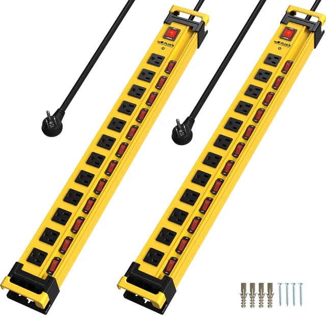 Main image of 12 Outlet 3300J Surge Protector Power Strip,Individual Switches,9FT/14AWG/15AMP/1875W Power Cord,Heavy Duty Metal Power Strip with Cord Manager,for Workshop,Garage,Shop,2 Packs