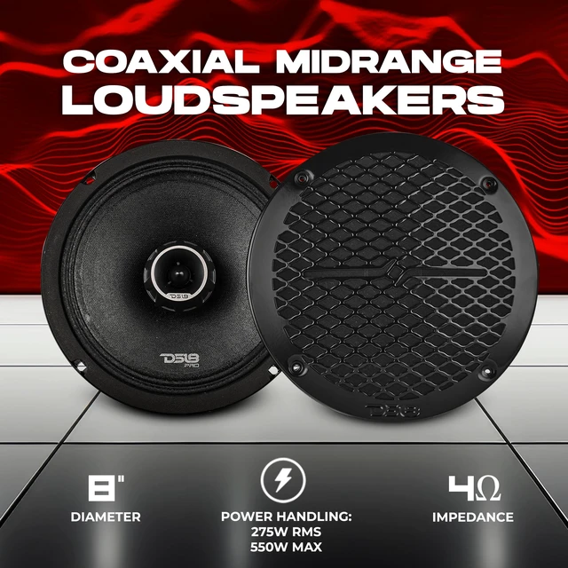 Alt view image 2 of 7 - PRO-ZT Pro Audio Coaxial Midrange Speakers with Built-in Bullet Tweeter, 4-Ohms, Water Resistant - Black Metal Mesh Grill Included (1 Speaker) (8" inches)