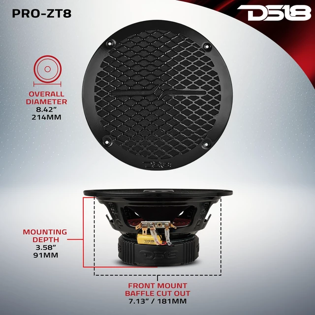 Alt view image 5 of 7 - PRO-ZT Pro Audio Coaxial Midrange Speakers with Built-in Bullet Tweeter, 4-Ohms, Water Resistant - Black Metal Mesh Grill Included (1 Speaker) (8" inches)