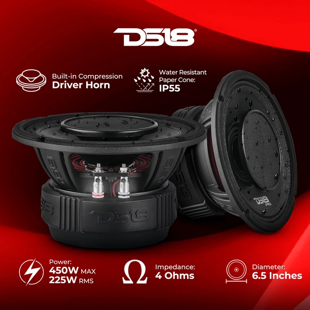 Alt view image 2 of 7 - PRO-HY6.4B 6.5" Hybrid Mid-Range Car Audio Loudspeaker with 1" VC Built-in Compression Driver Horn and Water Resistant Cone 450W Max 225W RMS 4 Ohms (1 Speaker)