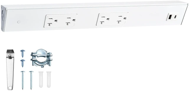 Main image of 16 in Under Cabinet Power Strip Hardwired, Angled Trapezoid Design, 2×20A TR Outlets with USB-A & USB-C, Modular Extension System (No Cutting), Aluminum Housing, 125V 20A, ETL Listed