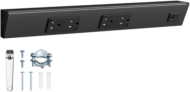 Main image of 16 in Under Cabinet Power Strip Hardwired, Angled Trapezoid Design, 2×20A TR Outlets with USB-A & USB-C, Modular Extension System (No Cutting), Aluminum Housing, 125V 20A, Black, ETL Listed