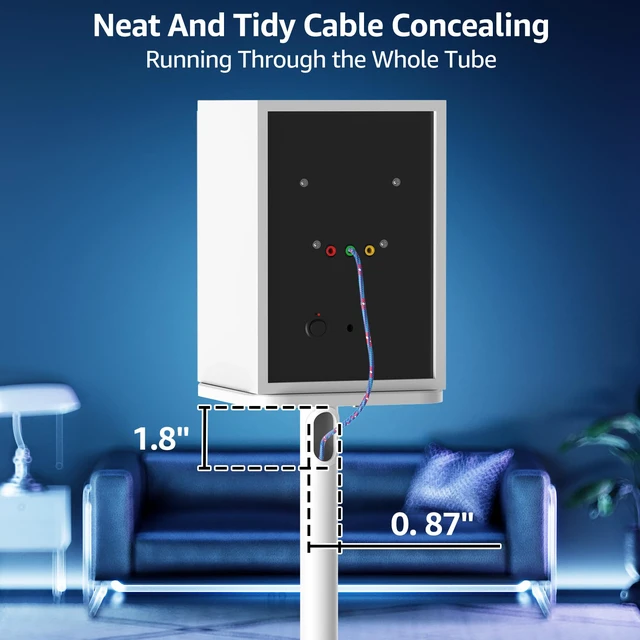 Alt view image 4 of 4 - Universal Speaker Stands Pair, 28.3" to 37.4" Height Adjustable Floor Speaker Stands, Holds Bookshelf & Large Satellite Studio Speakers, Cable Concealing, 22LBS Capacity, 9.8" Plate, White