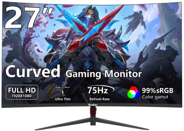 Main image of 27 inch Curved Gaming Monitor, FHD 1920x1080, 75Hz/100Hz Refresh Rate, 1800R Curvature, HDR,99% sRGB,1800R,HDMI,Ultra-Thin Bezel, VESA Mountable, for Home Office/Gaming/Entertainment