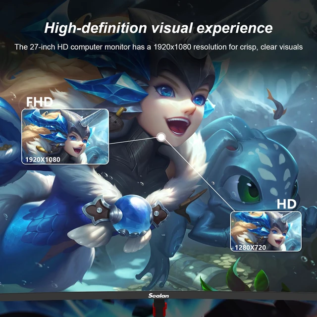 Alt view image 2 of 7 - 27 inch Curved Gaming Monitor, FHD 1920x1080, 75Hz/100Hz Refresh Rate, 1800R Curvature, HDR,99% sRGB,1800R,HDMI,Ultra-Thin Bezel, VESA Mountable, for Home Office/Gaming/Entertainment