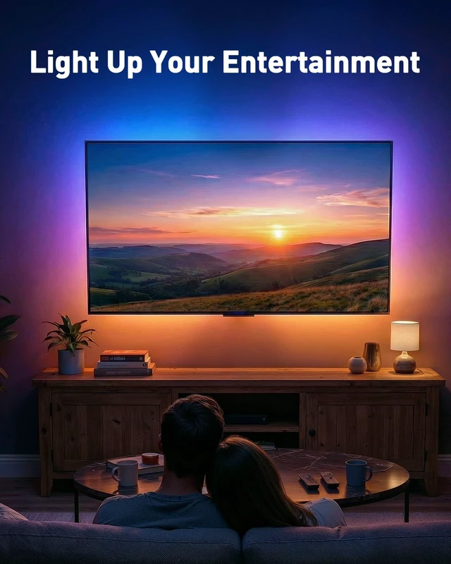 Alt view image 2 of 7 - Full Motion TV Wall Mount with LED Lights for 28-65 Inch TVs, Pre-Assembled TV Mount Up to 88 lbs, Max VESA 400x400mm, Swivel, Extension, Tilt, Music Sync Backlights, Fits 12/16" Wood Studs
