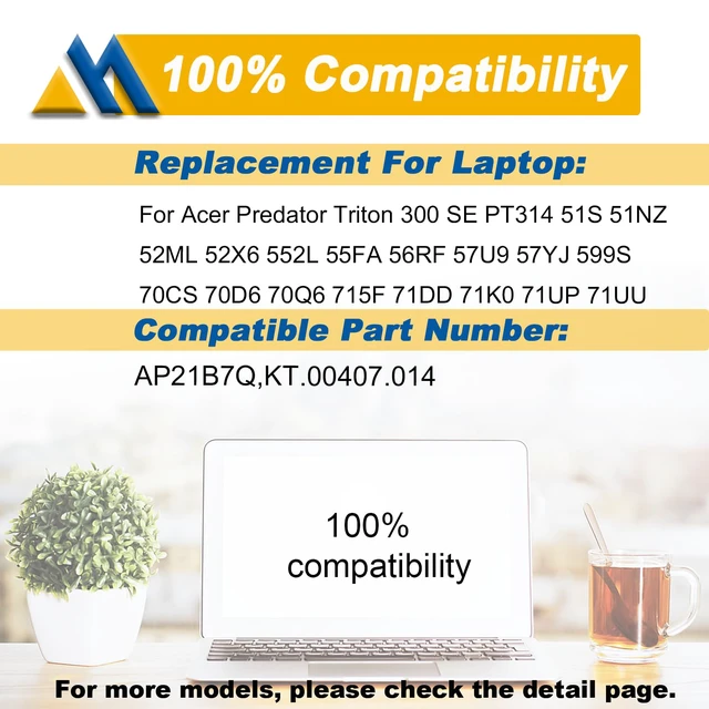 Alt view image 5 of 7 - AP21B7Q Laptop Battery Compatible with Acer Predator Triton 300 SE PT314-51S (2022) Swift Edge SFX16-61G Swift X SFX14-71G Series QKT.00407.014 15.48V 4930mAh 76Wh
