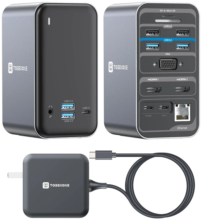 Main image of USB C Docking Station Dual Monitor with 100W GaN Charger, Laptop Dual HDMI Docking Station with 7 USB, SD/TF, Ethernet, and Audio/Mic, 15 in 1 USB C Dock for Windows, and ChromeOS
