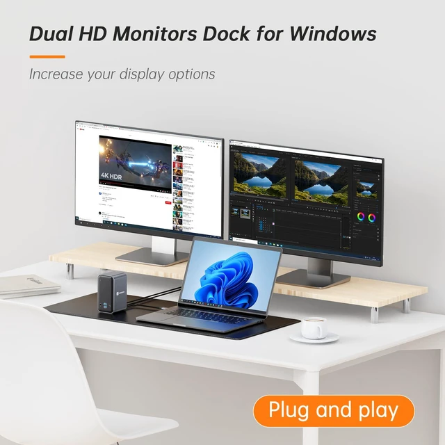 Alt view image 2 of 7 - USB C Docking Station Dual Monitor with 100W GaN Charger, Laptop Dual HDMI Docking Station with 7 USB, SD/TF, Ethernet, and Audio/Mic, 15 in 1 USB C Dock for Windows, and ChromeOS