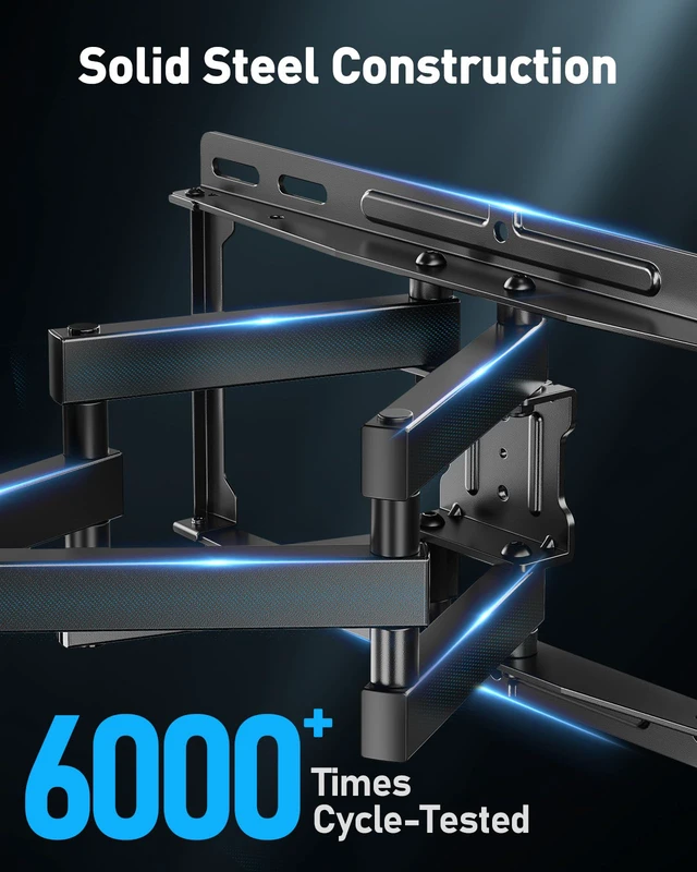 Alt view image 6 of 7 - Full Motion TV Wall Mount with LED Lights for 28-65 Inch TVs, Pre-Assembled TV Mount Up to 88 lbs, Max VESA 400x400mm, Swivel, Extension, Tilt, Music Sync Backlights, Fits 12/16" Wood Studs