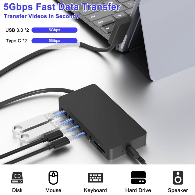 Alt view image 5 of 7 - 12 in 1 New Surface Docking Stationg, Triple Displays VGA + Dual 4k@30hz HDMI, Surface Dock for Surface Pro 11/10/9/8/X/7/6/5/4/3, Surface Laptop, Surface Laptop Go, Surface Go Dock, Surface Book Dock