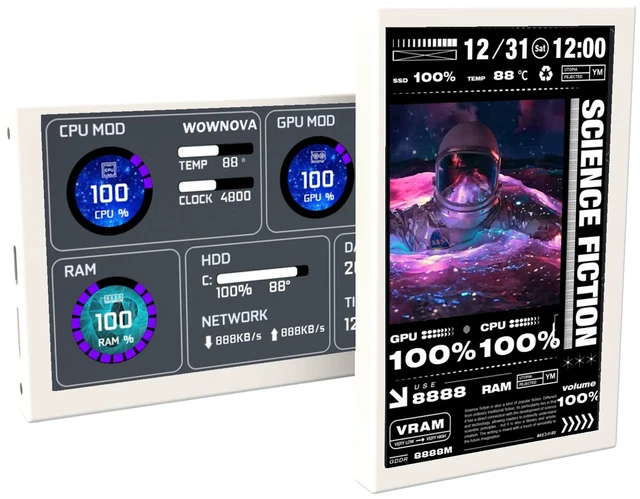 Main image of 5" Computer Temp Monitor, Dynamic Theme Supported, ARGB PC Case Sensor Panel, IPS Type-C USB Mini Secondary Screen, CPU RAM HDD Data Monitor (White)