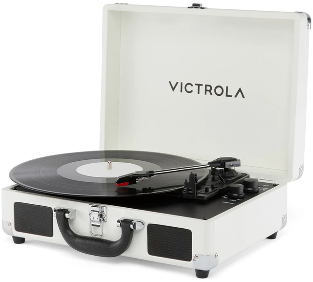 Main image of Journey II (2025 Model) Bluetooth Suitcase Record Player Built-in Stereo Speakers with Enhanced Bass, 3-Speed Turntable, Bluetooth Input and Output, RCA & Headphone Outputs (White)