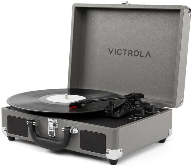 Main image of Journey II (2025 Model) Bluetooth Suitcase Record Player Built-in Stereo Speakers with Enhanced Bass, 3-Speed Turntable, Bluetooth Input and Output, RCA & Headphone Outputs (Grey)