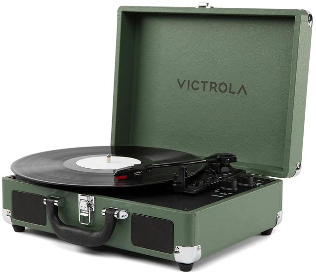 Main image of Journey II (2025 Model) Bluetooth Suitcase Record Player Built-in Stereo Speakers with Enhanced Bass, 3-Speed Turntable, Bluetooth Input and Output, RCA & Headphone Outputs (Green)