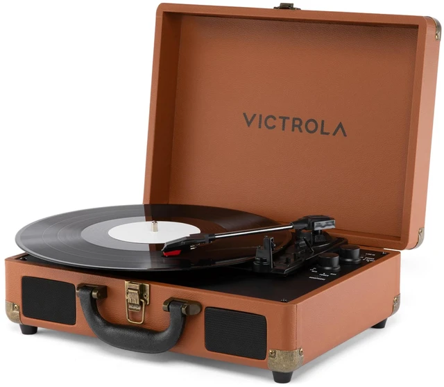 Main image of Journey II (2025 Model) Bluetooth Suitcase Record Player Built-in Stereo Speakers with Enhanced Bass, 3-Speed Turntable, Bluetooth Input and Output, RCA & Headphone Outputs (Brown)