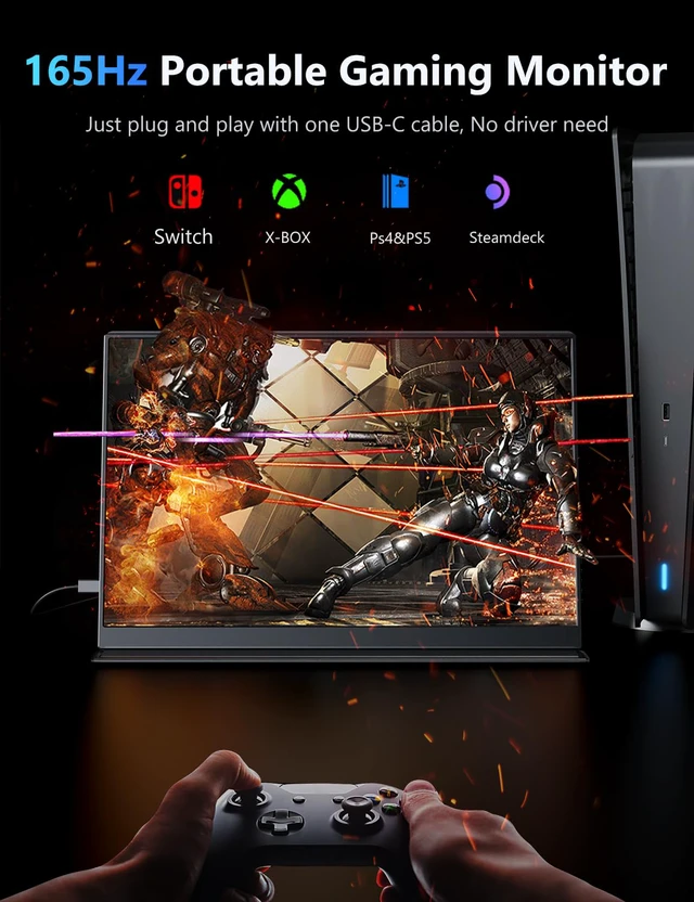 Alt view image 2 of 7 - Portable Gaming Monitor, USB-C HDMI Laptop Screen Extender, Second Display for Console with Built-in Speakers, Works with PS5, Xbox, Switch, Ideal for Travel Home Office - 16.1"