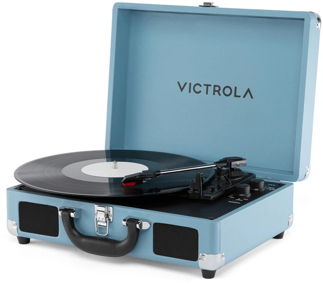 Main image of Journey II (2025 Model) Bluetooth Suitcase Record Player Built-in Stereo Speakers with Enhanced Bass, 3-Speed Turntable, Bluetooth Input and Output, RCA & Headphone Outputs (Blue)