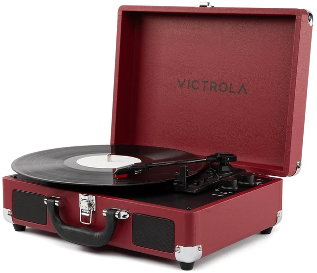 Main image of Journey II (2025 Model) Bluetooth Suitcase Record Player Built-in Stereo Speakers with Enhanced Bass, 3-Speed Turntable, Bluetooth Input and Output, RCA & Headphone Outputs (Maroon)