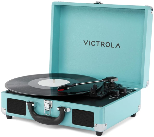 Main image of Journey II (2025 Model) Bluetooth Suitcase Record Player Built-in Stereo Speakers with Enhanced Bass, 3-Speed Turntable, Bluetooth Input and Output, RCA & Headphone Outputs (Turquoise)